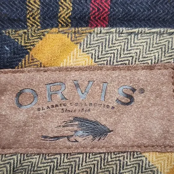 Orvis Shacket XL Men Brown Plaid Flannel Cotton Button Front Outdoor Camp Cabin - Picture 14 of 16